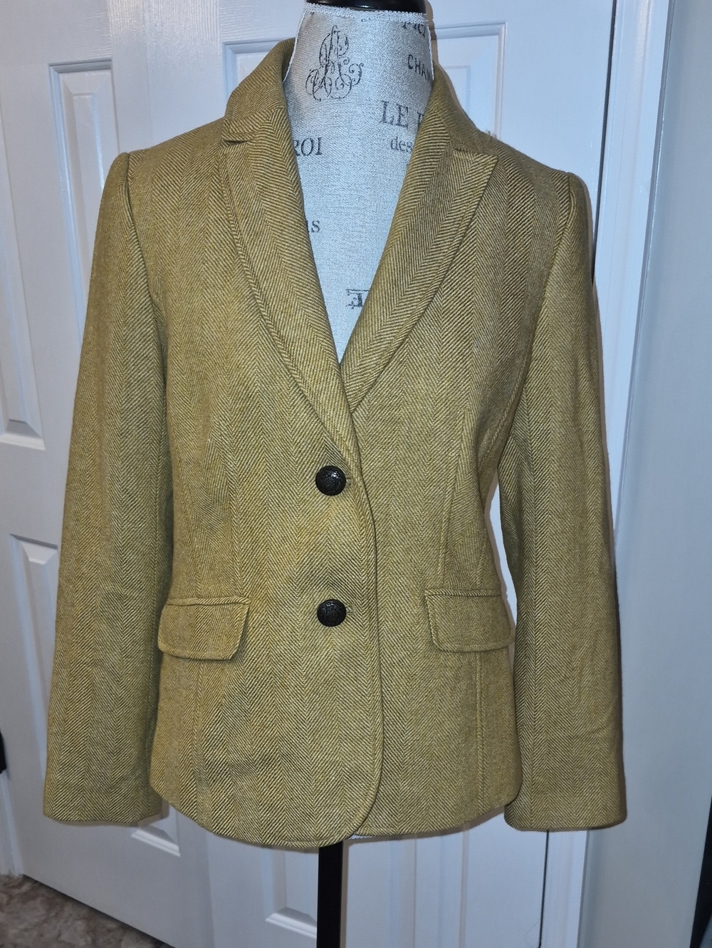 TALBOTS WOOL LINED STRUCTURED HOUNDSTOOTH FITTED BLAZER EUC SIZE 8